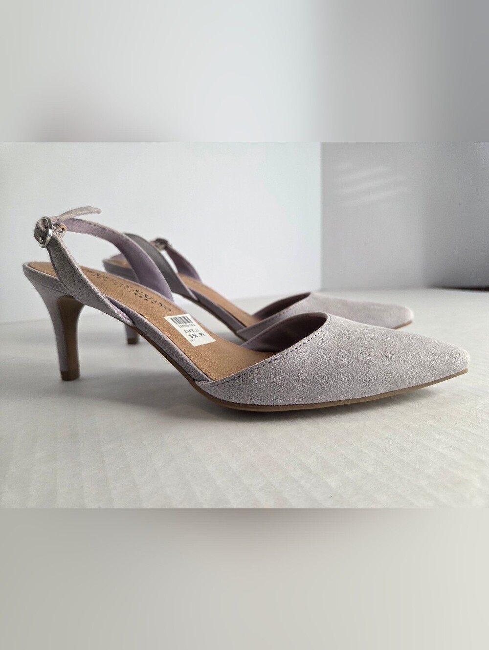 Christian Siriano Pointed Slingback Kitten Heels in Light Lavender Suede